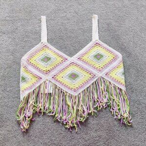 In Womens Vibrant Crochet Fringe Crop Top  Size Medium Resortwear